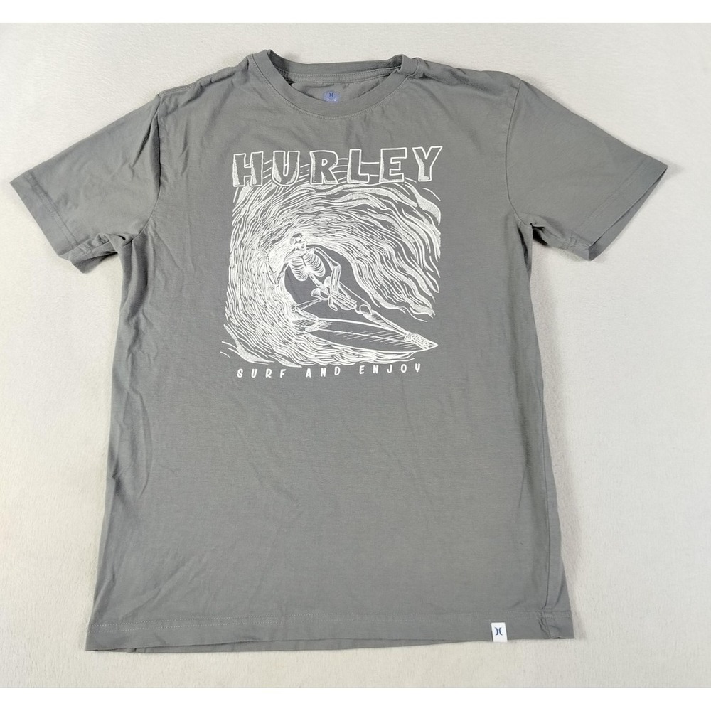 Hurley Shirt Mens XS Gray Surf And Enjoy Skeleton Graphic Tee Surfing Beach